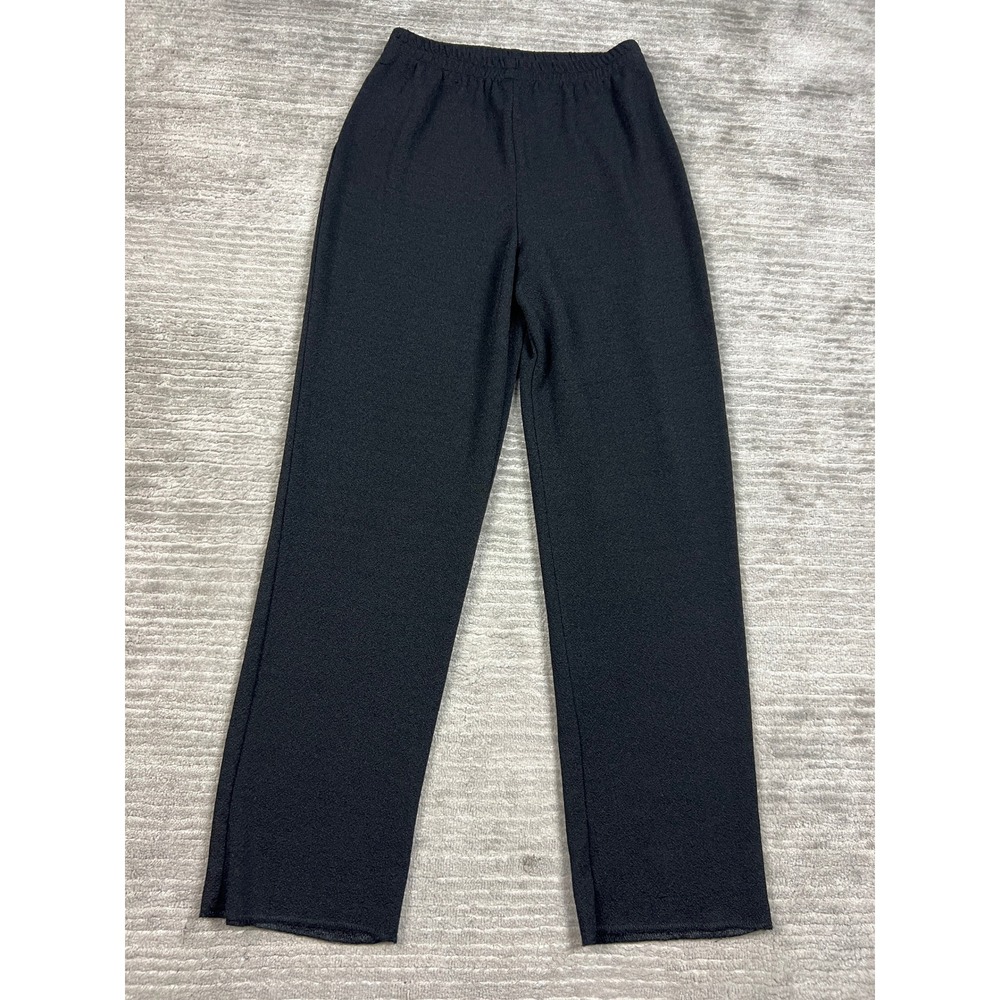 R&M Richards Trousers Womens Petite Black Straight Leg Pull On Crepe Texture